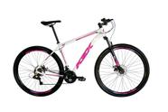 Bicicleta Aro 29 Ksx Sd7 Alumínio 21v Cabos Internos Freios a Disco Garfo Suspensão Branco/Rosa/Violeta