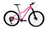 Bicicleta Aro 29 Ksx Sd7 Feminina 12v Freio Hidráulico K7 11/50 Garfo com Trava Kit 1x12 Rosa/Branco