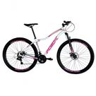 Bicicleta Aro 29 Ksx Sd7 Feminina 21v Cabos Internos Alumínio Freios A Disco Garfo Suspensão Branco Rosa Tamanho 17
