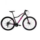 Bicicleta Aro 29 Ksx Sd7 Feminina 21v Cabos Internos Alumínio Freios A Disco Garfo Suspensão Preto Rosa Violeta Tamanho 15