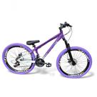 Bicicleta aro26 Vikingx Tuff X44 Freeride Dh 21v aroVmaxx FreioDisco Garfo Pneu Flame RoxoBranco