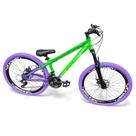 Bicicleta aro26 Vikingx X44 Tuff Freeride Dh 21v aroVmaxx FreioDisco Suspensão Pneu Flame VerdeRoxo