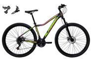 Bicicleta Feminina aro 29 Alfameq Pandora Alumínio 21 Marchas Câmbios Shimano Freio a Disco - Preto/Amarelo Limão/Pink