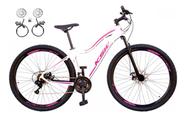Bicicleta Feminina Aro 29 Ksw Mwza 24v Freios Hidráulicos Garfo Suspensão Mtb - Branco/Pink/Violeta