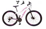 Bicicleta Feminina Aro 29 Ksw Mwza Alumínio 24v Câmbios Shimano Garfo Suspensão - Branco/Pink/Violeta