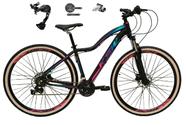 Bicicleta Feminina Aro 29 Ksw Mwza Alumínio Câmbio Shimano Alívio e Altus 27v Freio Hidráulico Garfo Com Trava Pneu com Faixa Bege - Preto/Pink/Azul