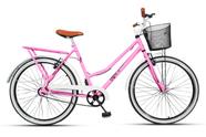 Bicicleta Feminina Retrô Aro 26 Caiçara com Cesta Beach Brisa Feminina - Rosa/Branco