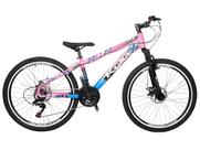 Bicicleta Freeride Aro 26 Flay KOG 18v Freio a Disco Suspensão Dianteira Rosa Azul