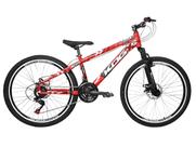 Bicicleta Freeride Aro 26 Flay KOG 18v Freio a Disco Suspensão Dianteira Vermelho Branco