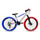 Bicicleta grau aro 26 freios a disco 21vel colli branco com vermelho/azul