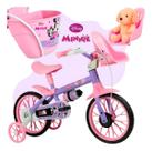 Bicicleta Infantil Aro 12 Nathor Minnie Disney com rodinhas, cadeirinha, cestinha e garrafinha 2 3 4 anos