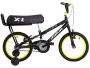 Bicicleta Infantil Aro 16" TK3 Track Flip Fire Preta e Amarela com Banco de Mobilete e Rodinhas Freio V-Brake