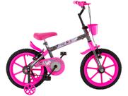 Bicicleta Infantil Aro 16" TK3 Track Pinky Grafite e Rosa com Rodinhas Freio V-Brake