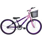 Bicicleta Infantil Aro 24 Mtb Cesta Feminina Violeta/Rosa