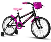 Bicicleta infantil Feminina Aro 20 com Rodinha de Apoio criança de 5 a 8 anos - Preto/Rosa