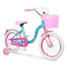 Bicicleta infantil Menina Aro 16 Rosa Retrô Com Cesto Refletor e Rodinhas De Apoio