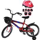 Bicicleta Infantil Vermelha Aro 16 Cestinha E Kit Proteção