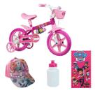 Bicicleta Patrulha Canina Skye Aro 12 Passeio 4 Itens