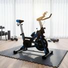 Bicicleta profissional de spinning com monitor exercício aeróbico azul