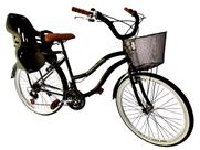 Bicicleta Retrô Aro 26 Cadeirinha Infantil 18 Marchas Preto