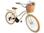 Bicicleta retrô aro 26 com cesta vime 18v bagageiro Bege bg