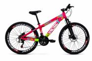 Bicicleta Viking X TUFF25 Freeride Aro 26 Freio a Disco 21 Velocidades Cambios Shimano Rosa Verde Vikingx