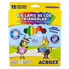 Big Lápis de Cor Triangular com 12 Cores e Apontador - Acrilex Big Lápis de Cor Triangular com 12 Cores e Apontador - Acrilex