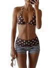 Bikini MakeMeChic Biquíni feminino com shorts azuis e marrons