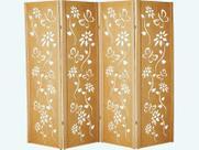 Biombo 4 Folha Floral Ripado Cru Divisor Madeira Painel Mdf Cru Divisória Separador De Ambiente