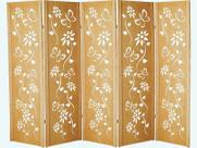 Biombo 5 Folha Ripado MDF Cru Divisor Ambiente Madeira Floral Divisória Painel Separador De Ambiente