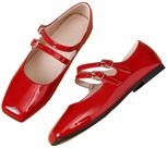 Biqueira quadrada vermelha retrô feminina Mary Jane Flats Stunner