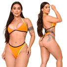 Biquíni Asa Delta Suplex Laranja Vibrante Neon Tiras Coloridas Moda Praia Verão
