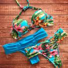 Biquini azul floral tamanho único P ao GG
