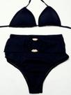 Biquini cortininha c/ bojo cintura alta hot pants com argola