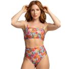 Biquíni Cropped Hot Pants Top Faixa Estampado Bella Fiore Cintura Alta Para Verão Praia Confortavel Tamanho:MCor:RosaG Biquíni Cropped Hot Pants Top Faixa Estampado Bella Fiore Cintura Alta Para Verão Praia Confortavel Tamanho:MCor:RosaG