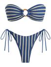 Biquíni de banho feminino ZAFUL Bandeau O Ring azul de corte alto