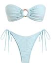 Biquíni de banho feminino ZAFUL Bandeau O Ring azul de corte alto