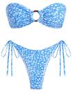 Biquíni de banho feminino ZAFUL Bandeau O Ring azul de corte alto