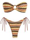Biquíni de banho feminino ZAFUL Bandeau O Ring, corte alto, laranja
