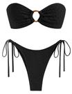 Biquíni de banho feminino ZAFUL Bandeau O Ring, corte alto, preto