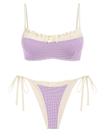 Biquíni, fato de banho ZAFUL String, xadrez, babados, acabamento 2026, roxo Biquíni, fato de banho ZAFUL String, xadrez, babados, acabamento 2026, roxo