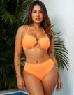 Biquíni Feminino com Argola Frontal e Calcinha Cintura Alta Cor:Laranja NeonTamanho:M