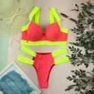 Biquini feminino conjunto maravilhoso em tiras neon com bojo e aro