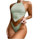 Biquíni feminino de cor sólida biquíni conjunto de duas peças sutiã roupa de banho roupa de praia