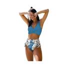 Biquini Feminino Floral com Decote V, Amarração nas Costas e Cintura Alta