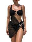 Biquíni feminino WDIRARA de 3 peças com anel, preto, GG