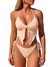 Biquíni feminino ZAFUL com decote em V texturizado, cintura alta, 2 peças Biquíni feminino ZAFUL com decote em V texturizado, cintura alta, 2 peças