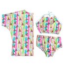 Biquini Infantil Cintura Alta Saída De Praia Kimono Blogueirinha Varias Estampas