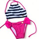 biquini infantil cropped e calcinha drapeada,listra marinho e branco biquini infantil cropped e calcinha drapeada,listra marinho e branco