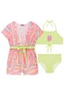 Biquíni Infantil em Malha com Proteção Uv50+ Carinha Summer e Saída de Praia Em Tule Colorida - Kukiê